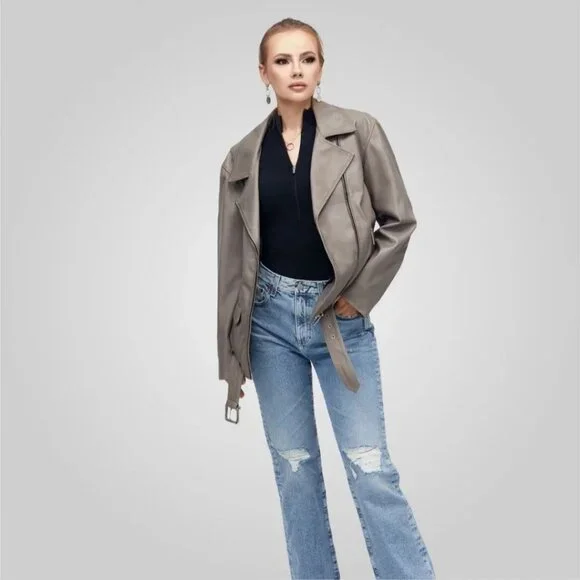 Bod & Christensen Lauren Leather Motorcycle Jacket Gunmetal Women's XS New - Picture 2 of 8